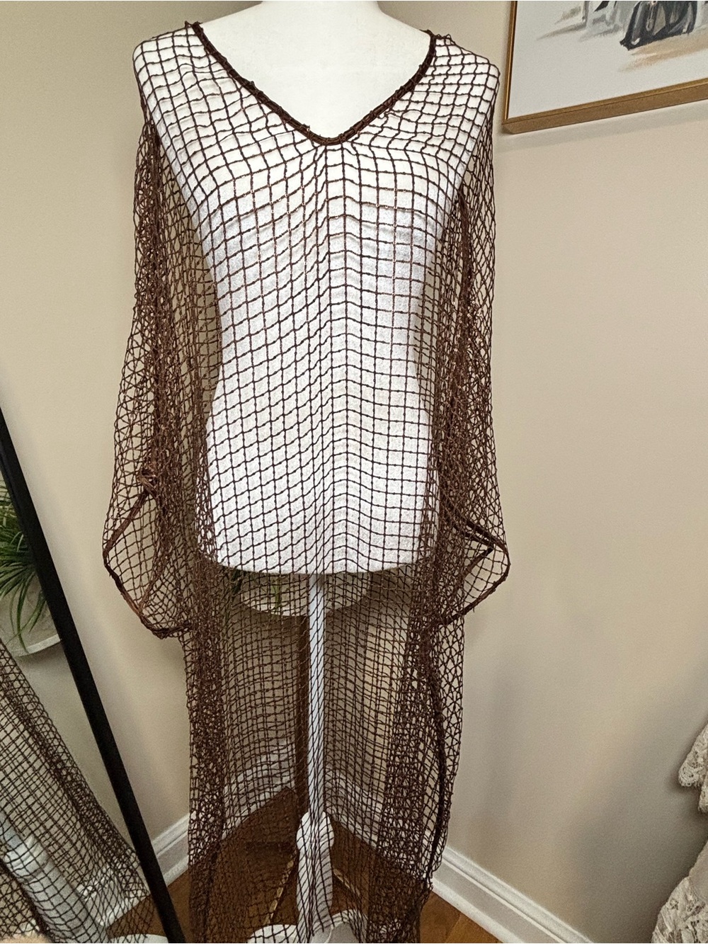ZARA NWT Brown Sequin Mesh Kaftan Dress Sheer Cover-Up Size Medium